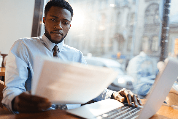 Lawyer reading legal documents