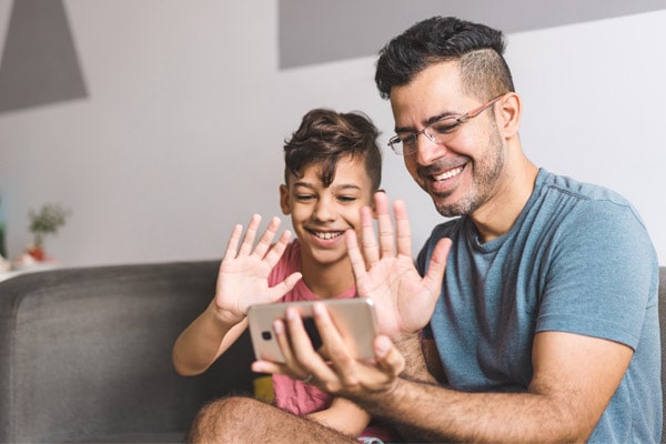 Father and son video calling