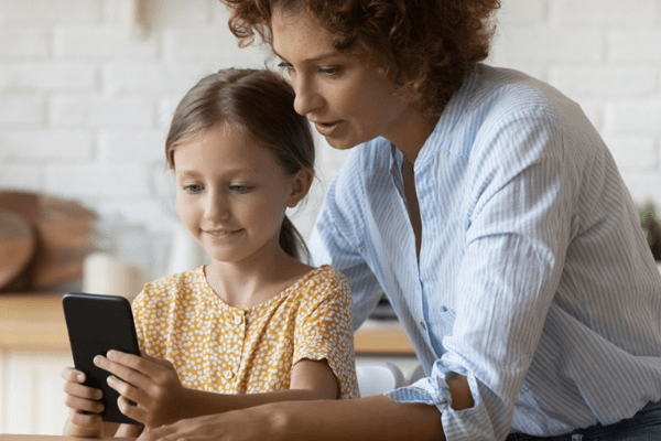 Mother and daughter on phone