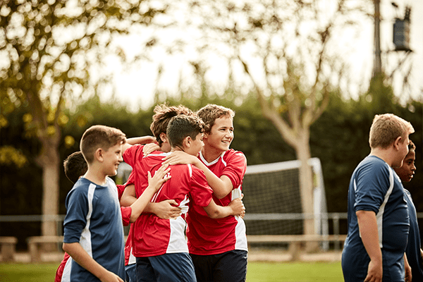 Children playing soccer