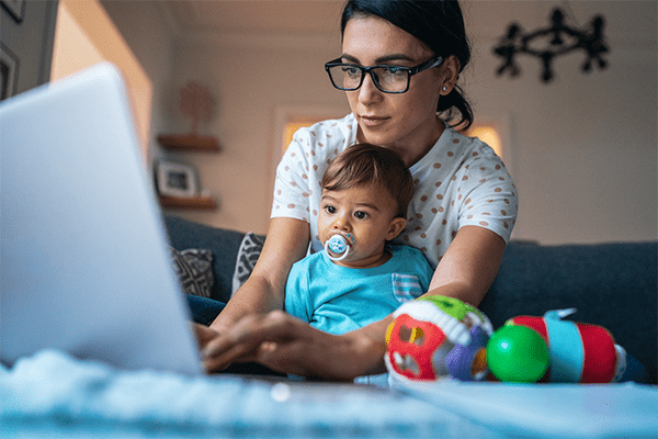 Woman taking online course