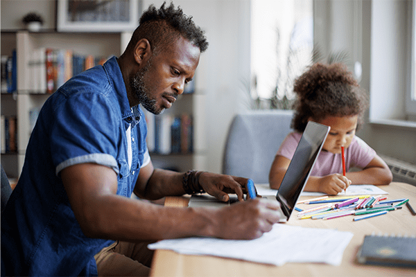 Father collecting documentation