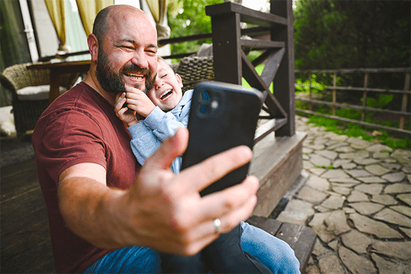 Father and son on a video call